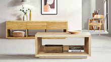 Load image into Gallery viewer, OSCAR WYNHAM Teak Timber 2 Drawer TV Console Unit, 140cm, Natural
