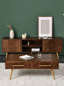 LILAH Herringbone TV Console Solid Wood American Ash Cabinet