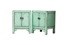 Load image into Gallery viewer, Pair of Royal Seafoam Green 2 Door Chinese Bedside Cabinets