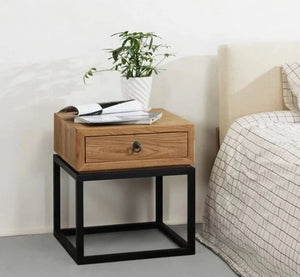 RILEY Rustic Wooden Bedside Side Table Lamp Stand