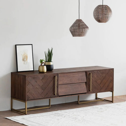 ZOE Herringbone American Ash Acacia Wood TV Console Nordic Retro Solid Wood